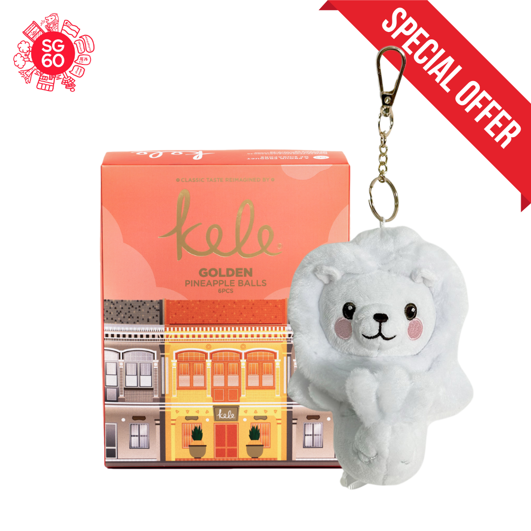 Golden Pineapple Balls + White Mr. Merlion Keychain