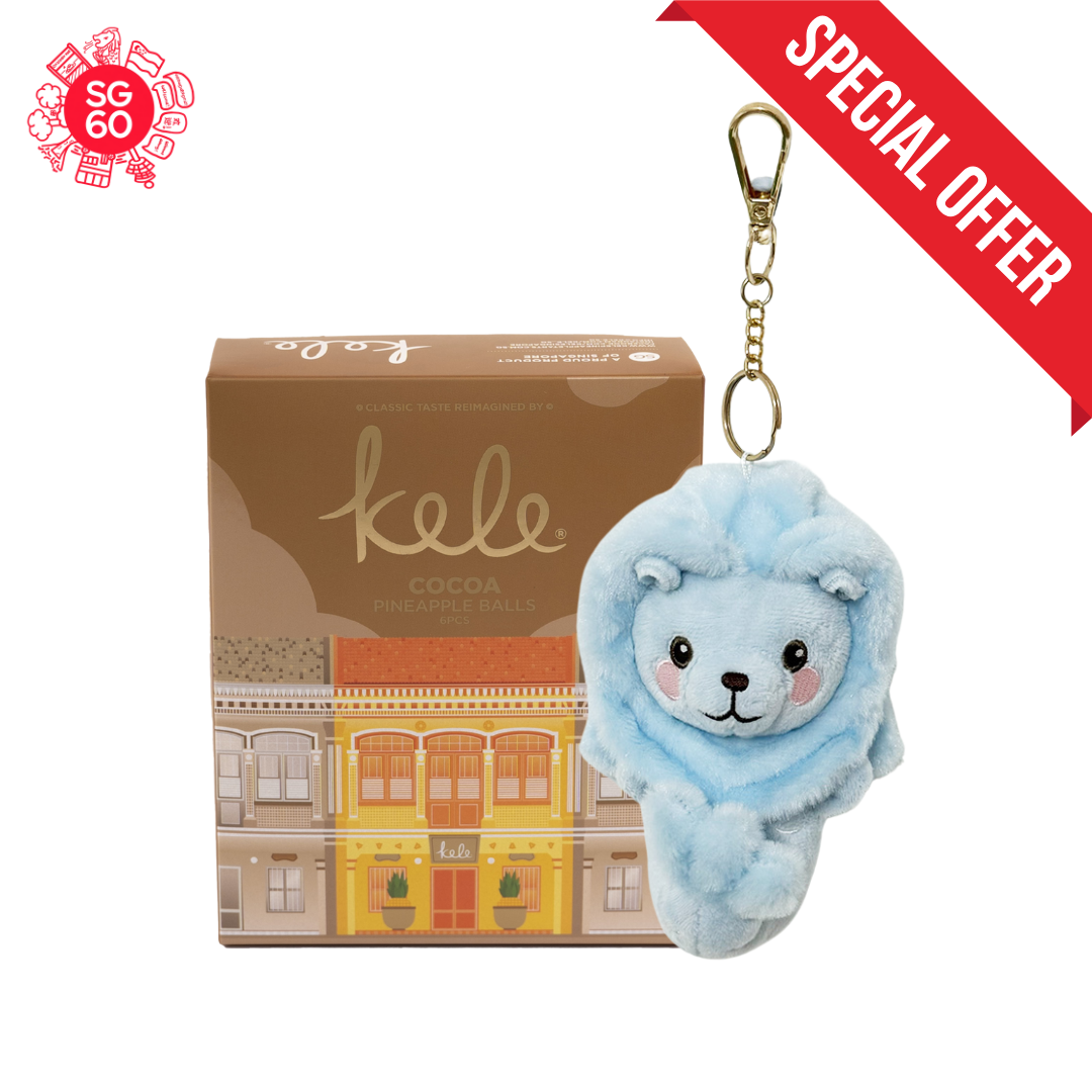 Cocoa Pineapple Balls + Blue Mr. Merlion Keychain