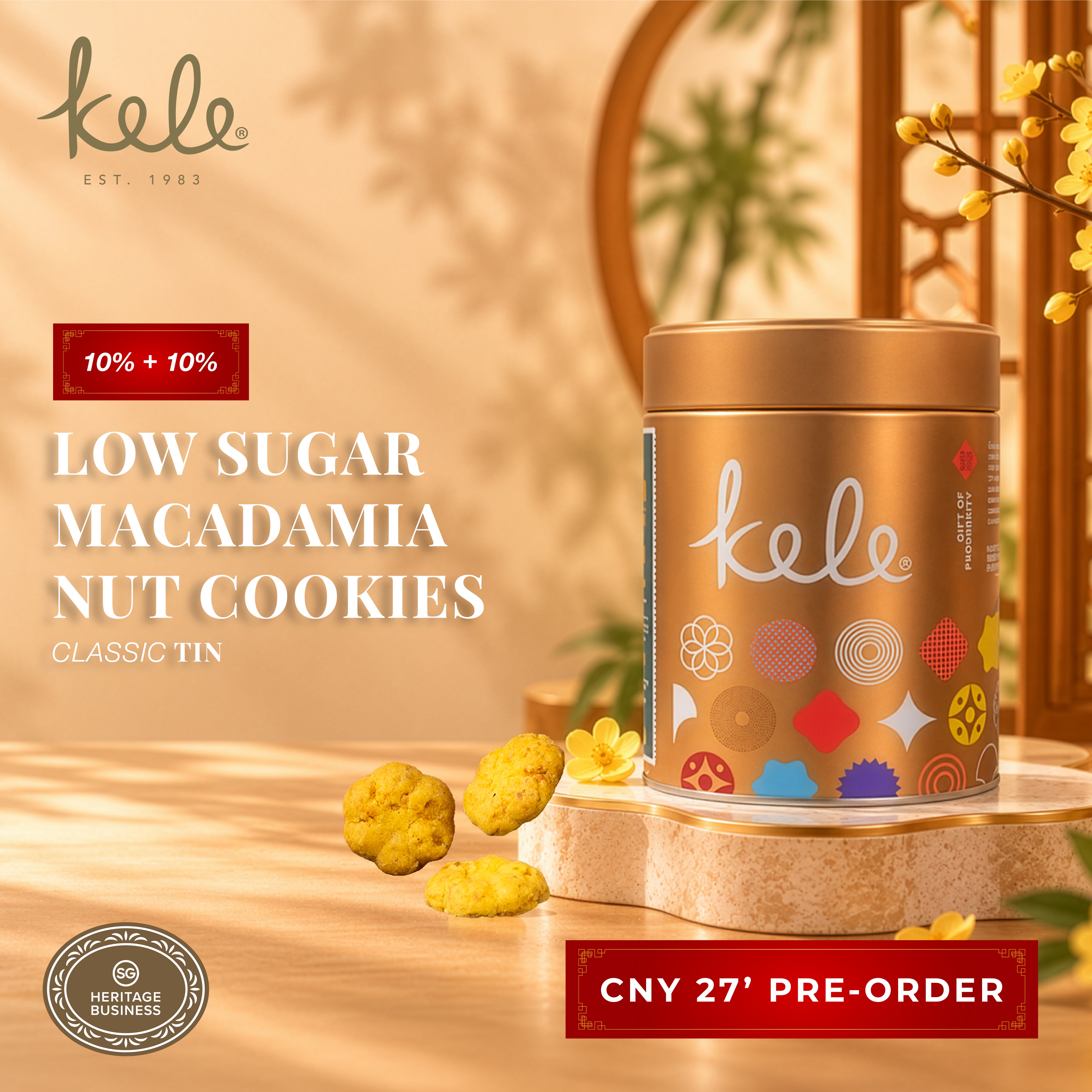 CNY 27' PRE-ORDER : Low Sugar Macadamia Nut Cookies (Classic Tin)
