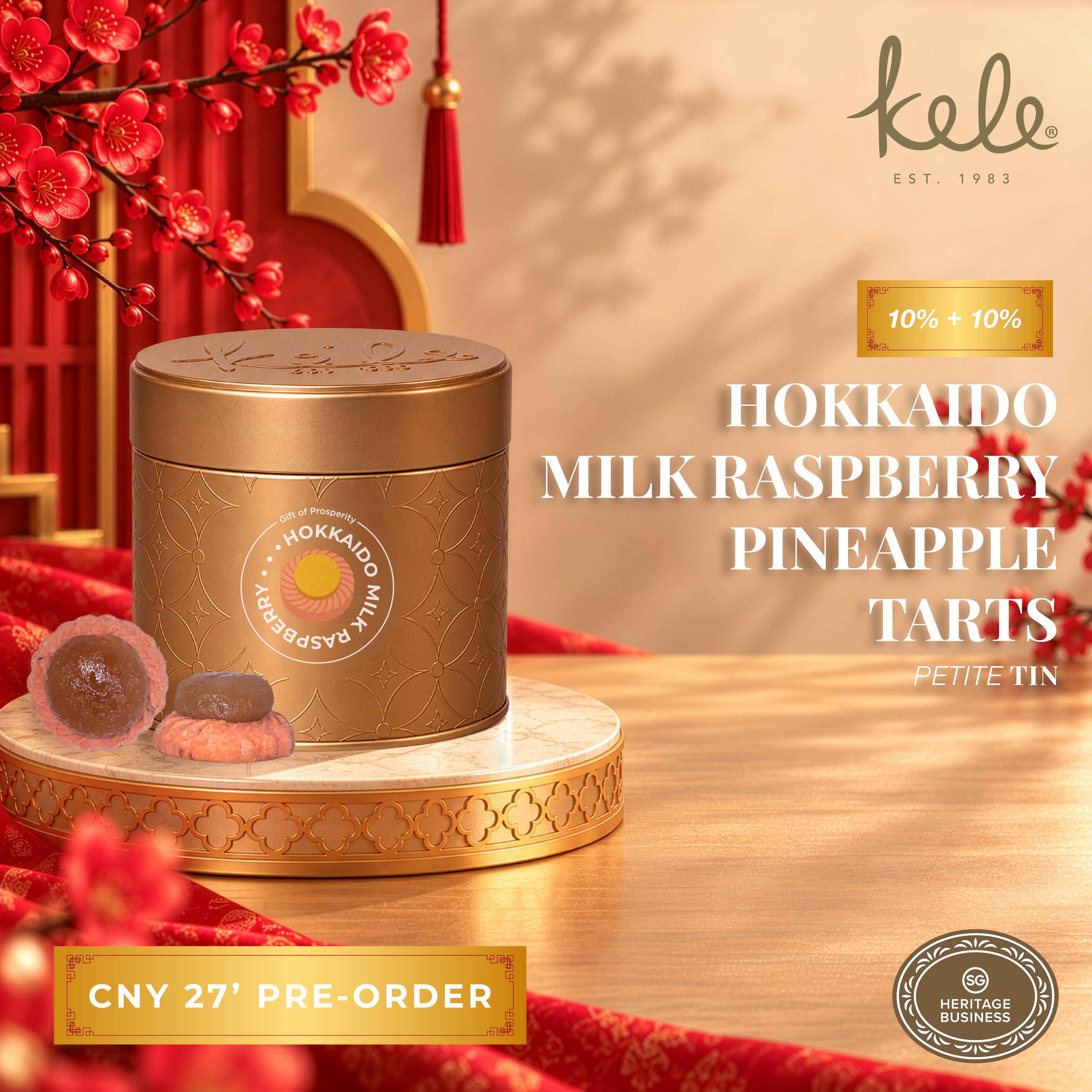CNY 27' PRE-ORDER : Hokkaido Milk Raspberry Pineapple Tarts (Petite Tin)