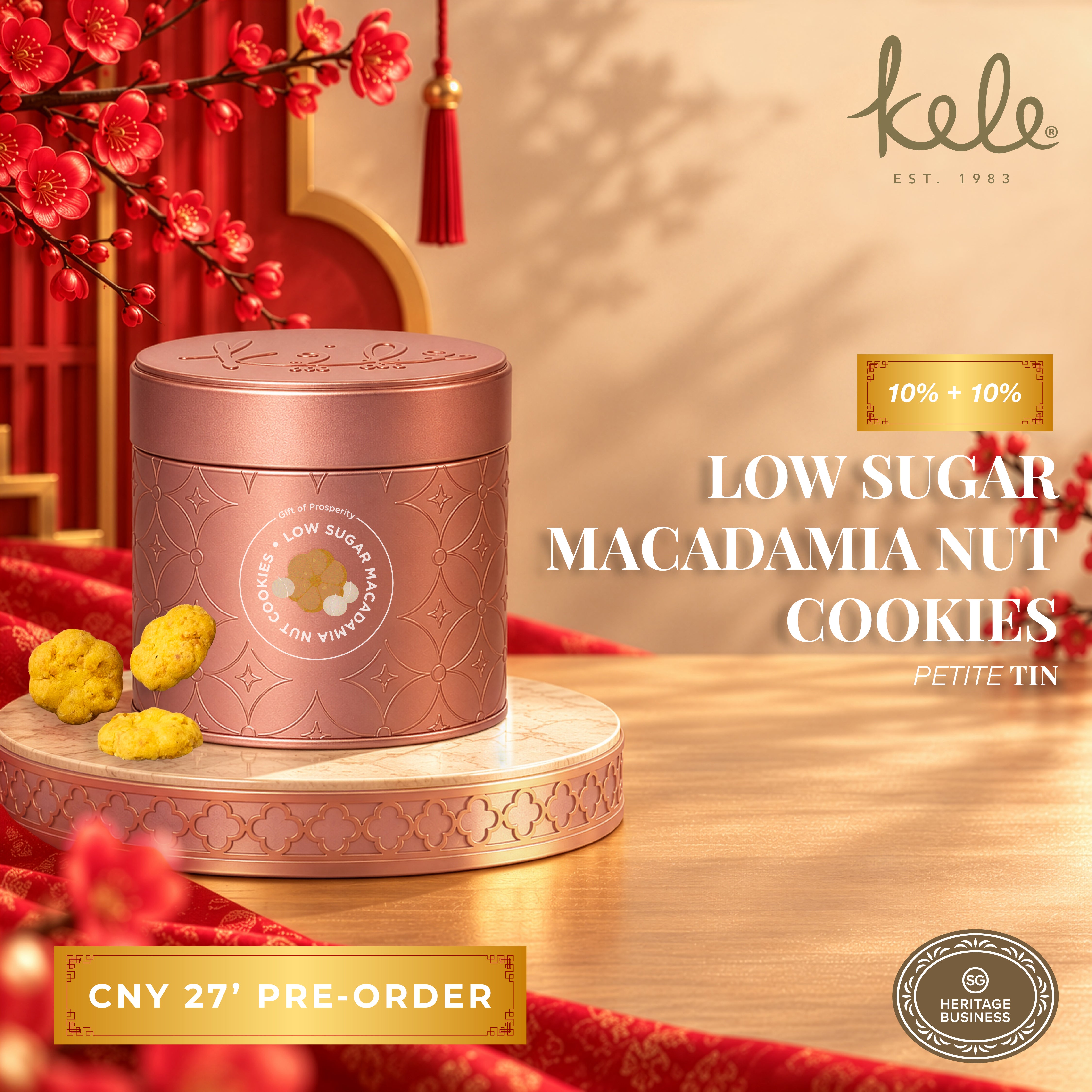 CNY 27' PRE-ORDER : Low Sugar Macadamia Nut Cookies (Petite Tin)