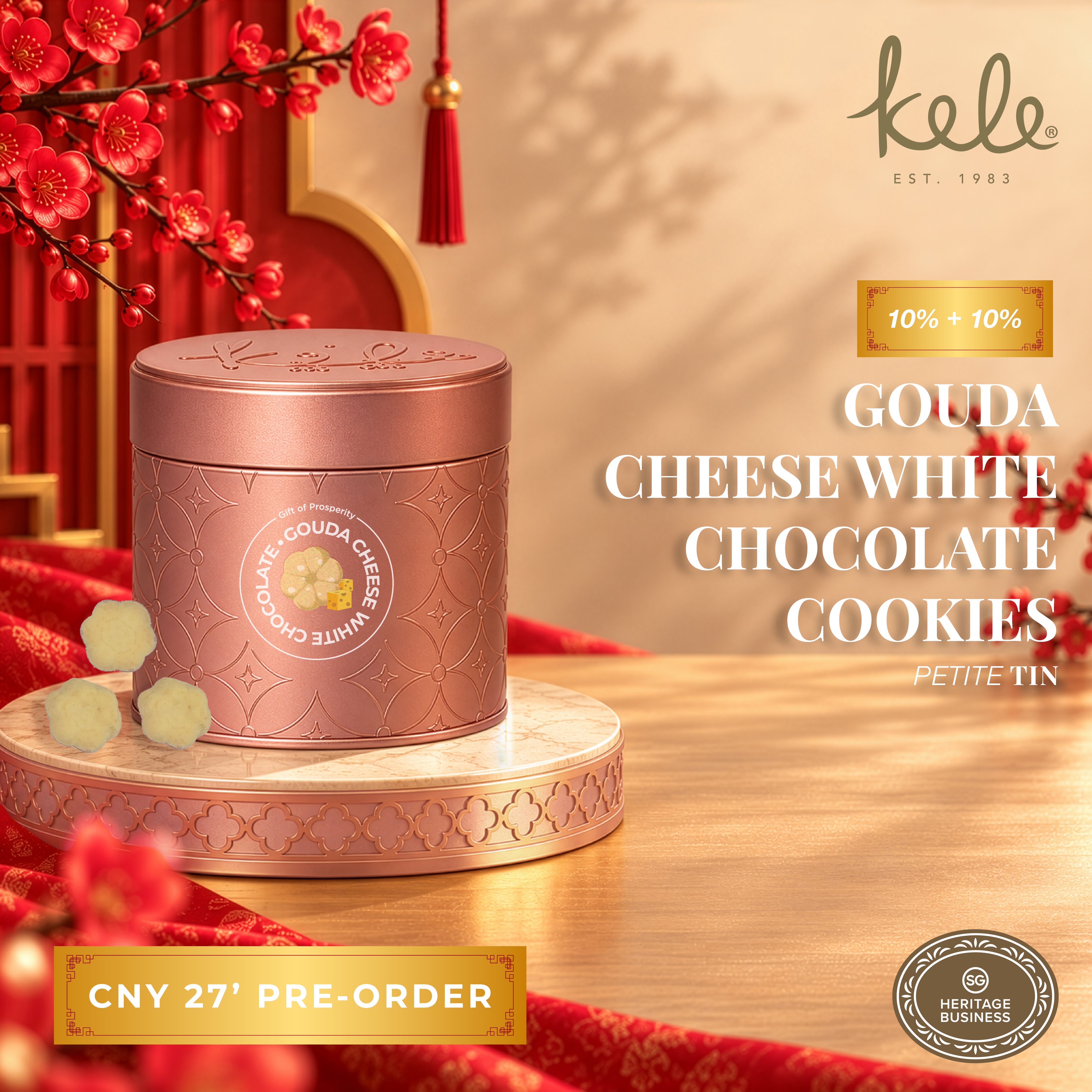 CNY 27' PRE-ORDER : Gouda Cheese White Chocolate Cookies (Petite Tin)