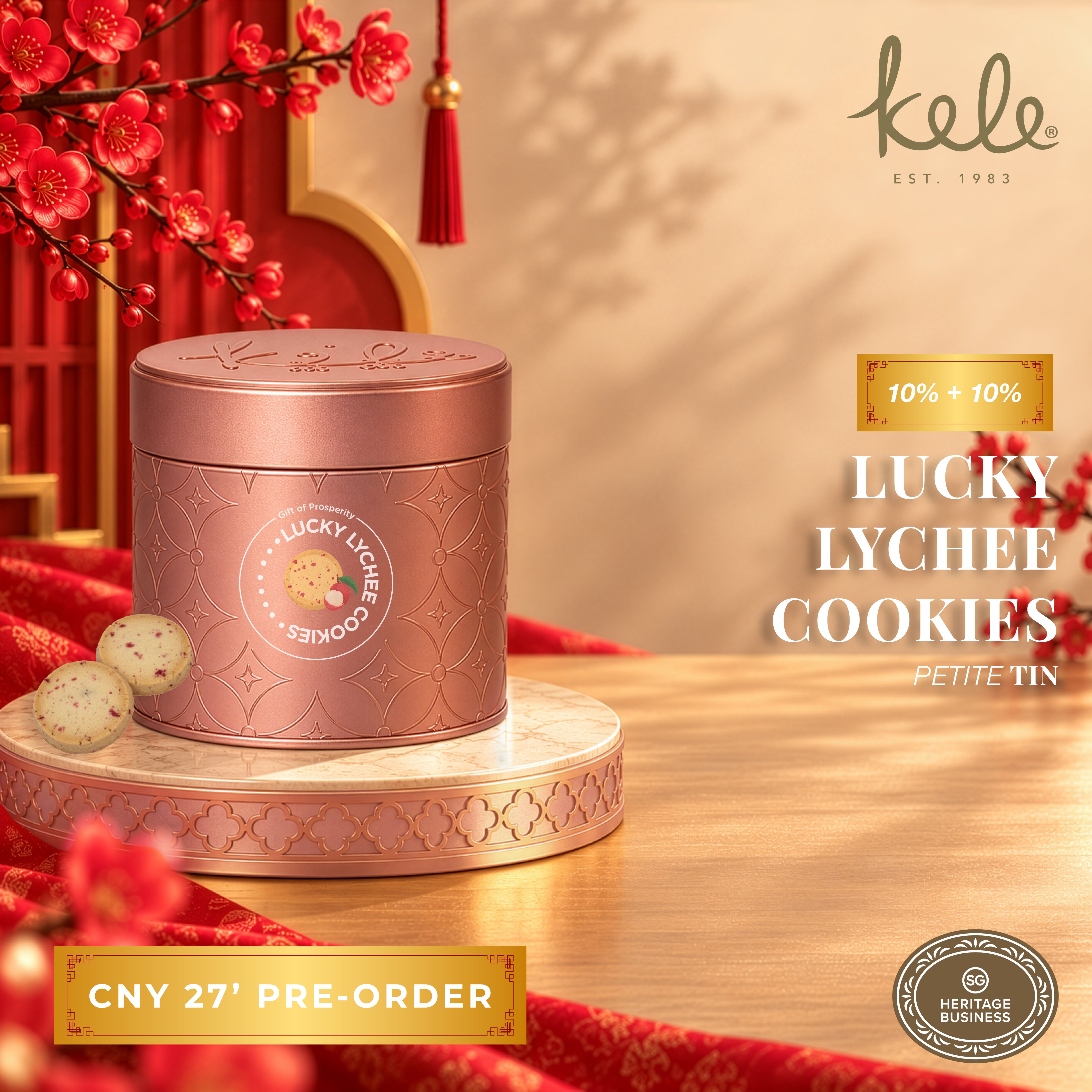 CNY 27' PRE-ORDER : Lucky Lychee Cookies (Petite Tin)